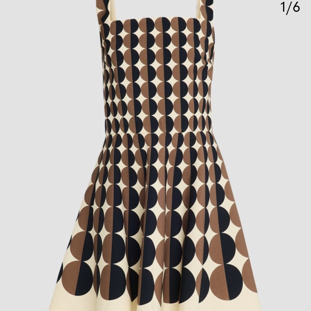 Oscar de la Renta Brown and Black Circle Print Dress
